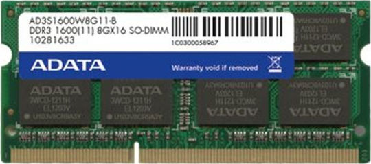 Adata DDR3L Memory Module 1x8GB Speed 1600 for Laptop ADDS1600W8G11-S