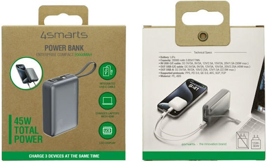 4Smarts Power Bank 20000mAh 45W with USB-A Port Gray vue 4