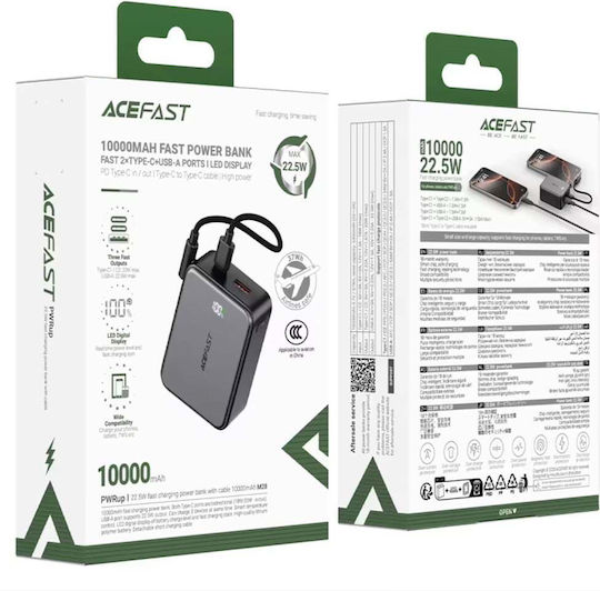 Acefast Power Bank 10000mAh 22.5W with USB-A Port and 2 USB-C Ports Black view 7