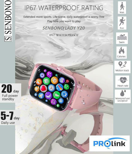 Senbono Lady Y20 Smartwatch with Heart Rate Monitor (Pink) view 2