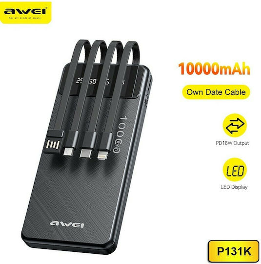 Awei P131K Power Bank 10000mAh with USB-A Port Black