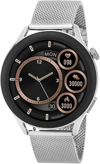 3Guys 3GW4647 44mm Smartwatch with Heart Rate Monitor (Silver)