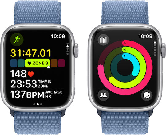 Apple Watch Series 9 Aluminium 45mm Waterproof with Heart Rate Monitor (Silver with Winter Blue Sport Loop) view 8