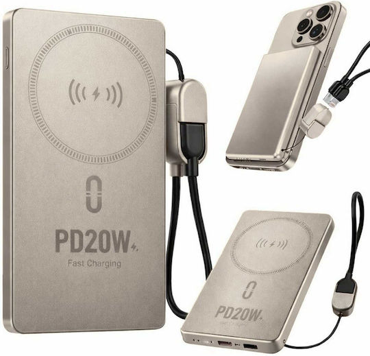 Verk Group 06396 Power Bank 5000mAh 20W with USB-A Port and USB-C Power Delivery Port Gold