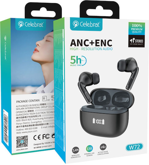 Celebrat W72 In-ear Bluetooth Handsfree Earphones with Charging Case Black view 2