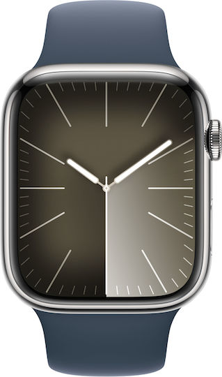 Apple Watch Series 9 Cellular Stainless Steel 45mm Waterproof with eSIM and Heart Rate Monitor (Silver with Storm Blue Sport Band (S/M)) view 4