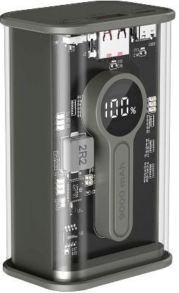 Gembird Power Bank 9000mAh 18W with USB-A Port and USB-C Port Quick Charge 3.0 Transparent view 2