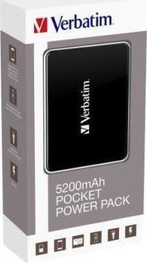 Verbatim Pocket Pack Power Bank 5200mAh with USB-A Port Black view 4