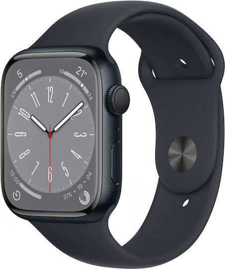 Apple Watch Series 8 Cellular Aluminium 45mm Waterproof with eSIM and Heart Rate Monitor (Midnight with Midnight Sport Band) view 2