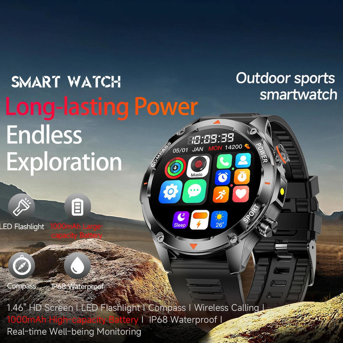 Smartwatch Microwear V65 Brown Silicone view 3