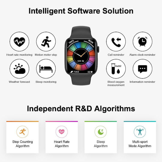 DT NO.1 DT8 Ultra Aluminium 43mm Smartwatch with Heart Rate Monitor (Black Case / Black Silicone Strap) view 6