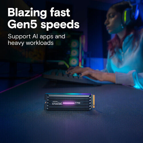Crucial T710 SSD 1TB M.2 Type with PCI Express 5.0 Connection and Heatsink PS5 Compatible CT1000T710SSD5 view 3