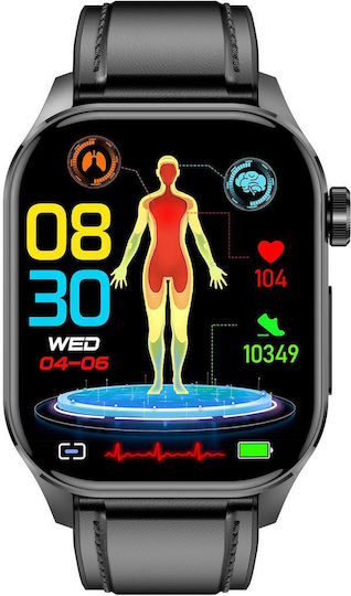 Et580 2.04 Inch Amoled Screen Sports Smart Watch Support Bluethooth Call Ecg Function Black Leather Band view 2