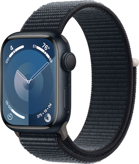 Apple Watch Series 9 Aluminium 41mm Waterproof with Heart Rate Monitor (Midnight Aluminium Case with Sport Loop Midnight (S/M))