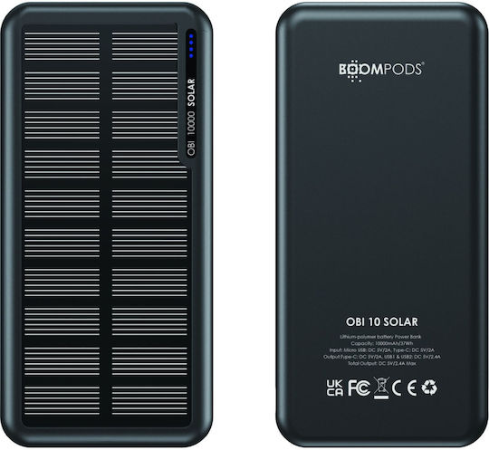 Boompods Obi Solar Power Bank 10000mAh with 2 USB-A Ports Black vue 3