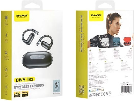 Awei T93 Open Ear Bluetooth Handsfree Earphones with Sweat Resistance and Charging Case Black view 3