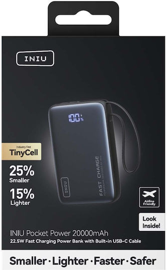 Iniu Power Bank 20000mAh 65W with USB-A Port and USB-C Port Black view 5