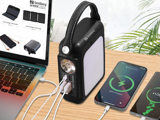 Sandberg Hand Crank Power Bank 20000mAh 20W with 2 USB-A Ports and 2 USB-C Ports Power Delivery Black view 5