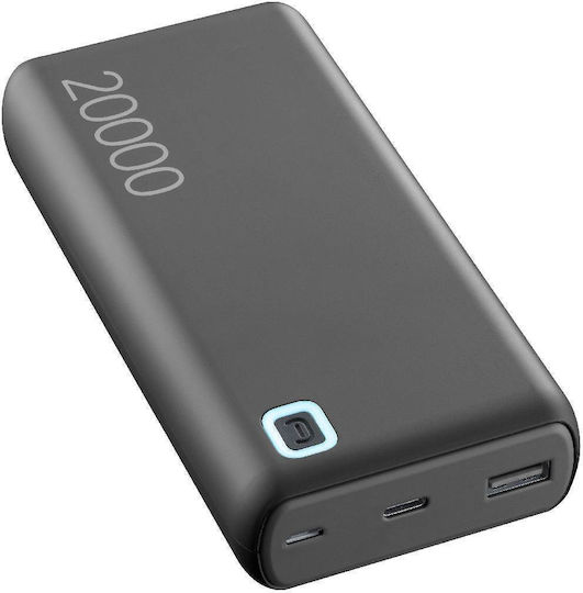 Cellular Line ESSENCE Power Bank 20000mAh 20W with USB-A Port and 2 USB-C Ports Power Delivery Black view 1