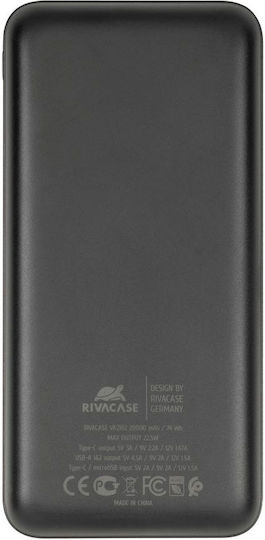 Rivacase VA2102 Power Bank 20000mAh 22.5W with 2 USB-A Ports and USB-C Port Power Delivery Black view 3