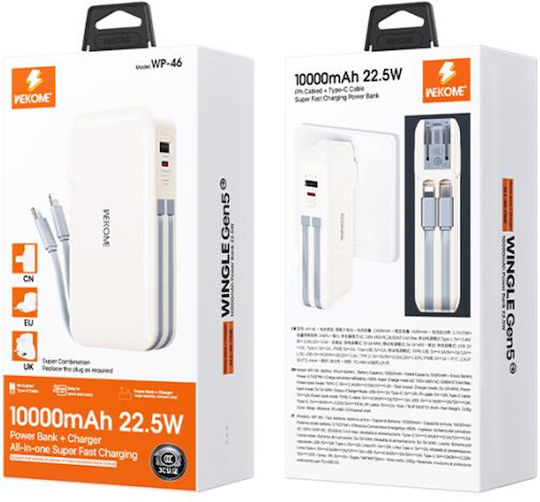 WK WP-46 Power Bank 10000mAh 22.5W with USB-A Port and USB-C Port Beige vue 4
