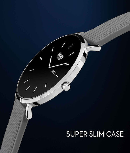 Henry London Smart Stainless Steel 43mm Smartwatch with Heart Rate Monitor (Silver & Slate Silicone) view 6