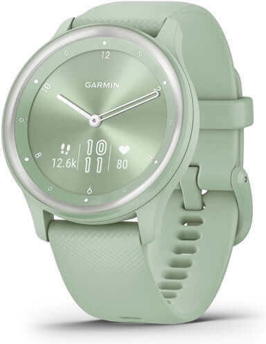 Garmin Vivomove Sport 40mm Waterproof Smartwatch with Heart Rate Monitor (Cool Mint Case and Silicone Band with Silver Accents) view 2
