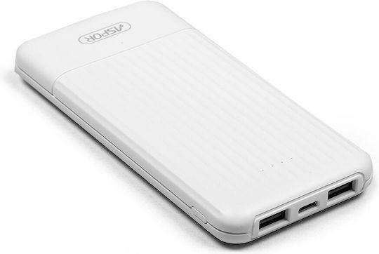Aspor Power Bank 10000mAh with 2 USB-A Ports and USB-C Port White