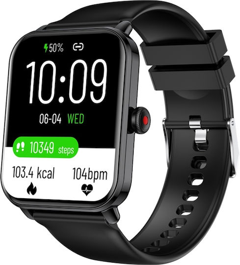 Aoke NY39 Smartwatch with Heart Rate Monitor (Black Case / Black Silicone Strap) view 2
