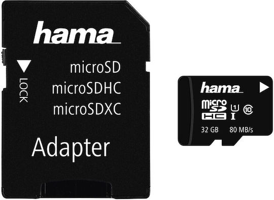 HAMA microSDHC 32GB U1 UHS-I 80MB/s with Adapter view 1