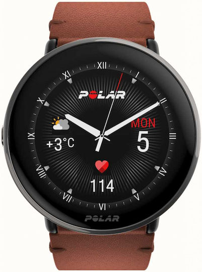 Polar Ignite 3 43mm Waterproof Smartwatch with Heart Rate Monitor (Titanium with Brown Strap) view 1