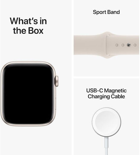 Apple Watch SE 2022 Aluminium 44mm Waterproof with Heart Rate Monitor (Starlight with Starlight Sport Band) view 7