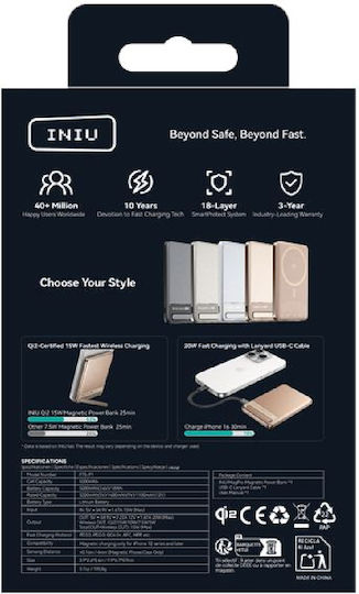 Iniu Power Bank 5000mAh 20W with USB-C Port Desert Titanium view 5