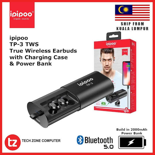Ipipoo TP-3 In-ear Bluetooth Handsfree Earphones with Charging Case Black view 2
