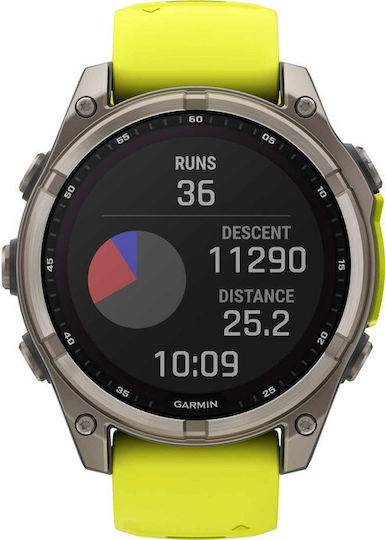 Garmin Fenix 8 Solar Titanium 47mm Waterproof Smartwatch with Heart Rate Monitor (Sapphire, Titanium With Amp Yellow/Graphite Silicone Band) view 4