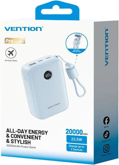 Vention Power Bank 20000mAh 22.5W with USB-A Port and USB-C Port Blue view 4