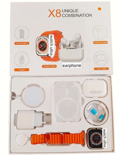 X8 Ultra Combo Smartwatch with Heart Rate Monitor (Orange) view 4