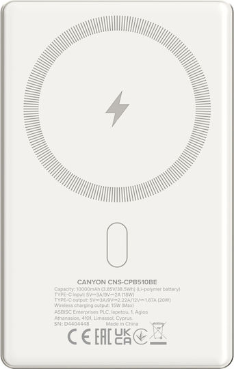 Canyon OnPower 510 MagSafe 10000mAh 20W with USB-C Port Power Delivery Beige view 3