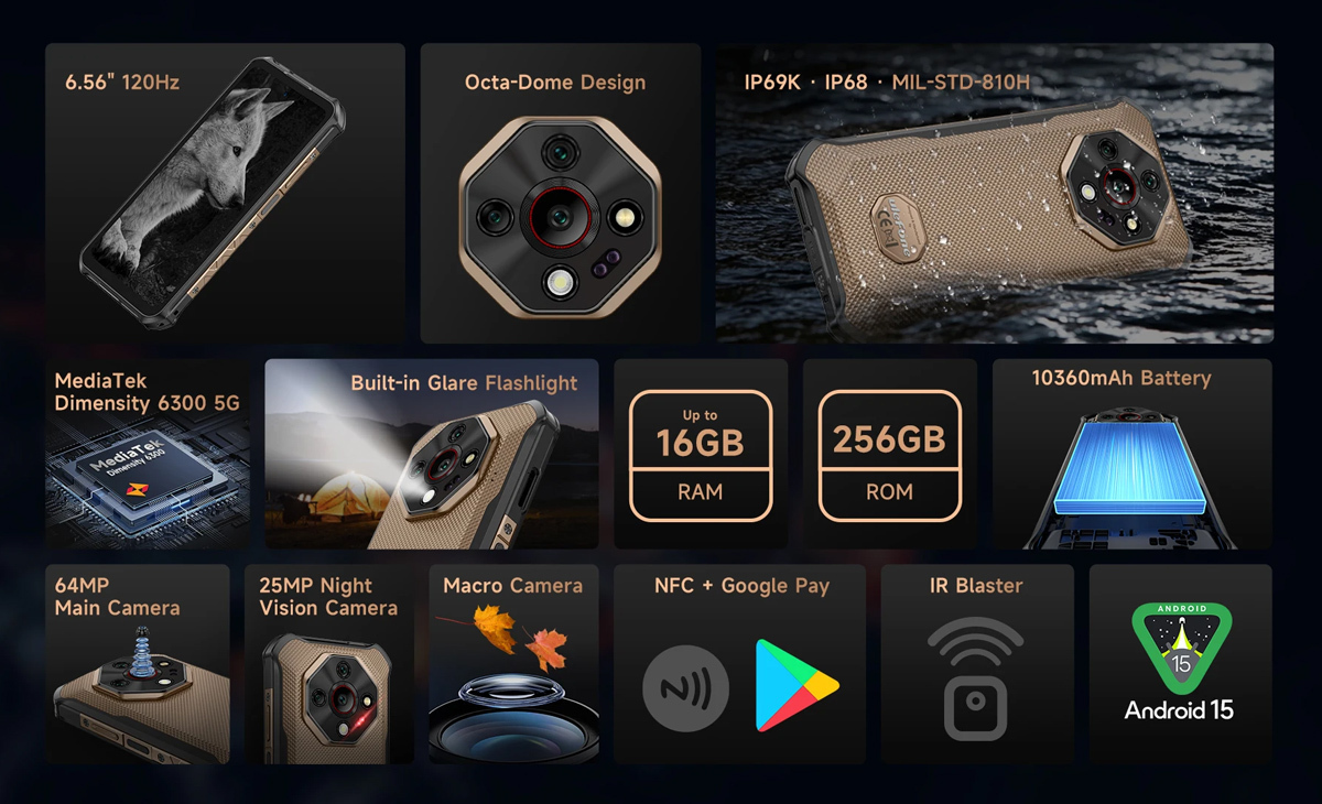 Ulefone Armor X16 Pro 5G Dual SIM (8GB/256GB) Resistant Smartphone Wasteland Shadow view 9