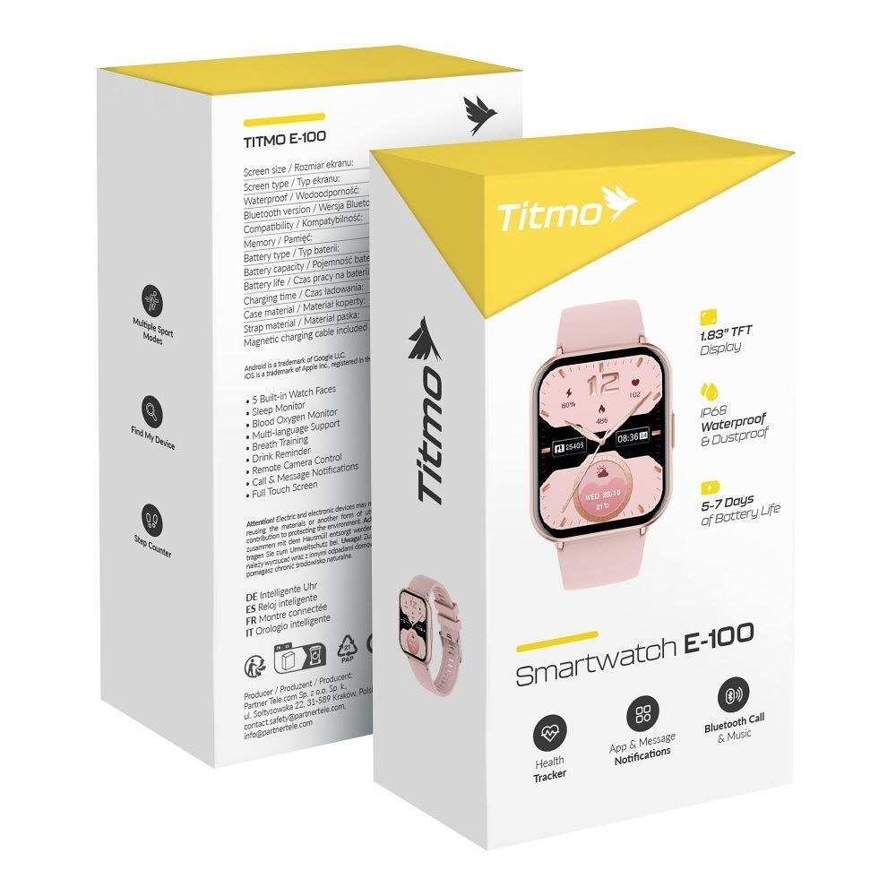Titmo Smartwatch E-100 TFT Bluetooth Call Pink view 6
