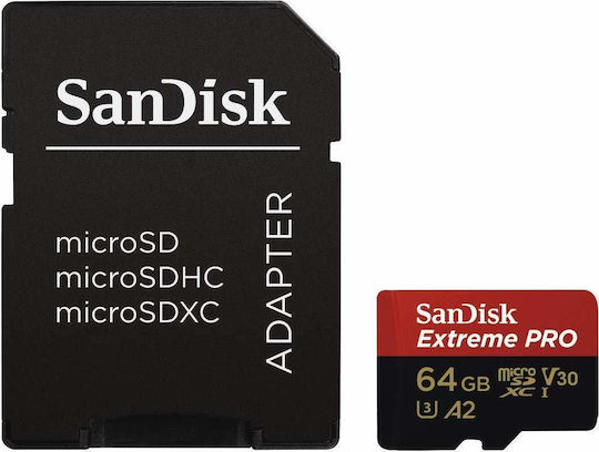 Sandisk Extreme Pro microSDXC 64GB U3 V30 A2 UHS-I 170MB/s with Adapter