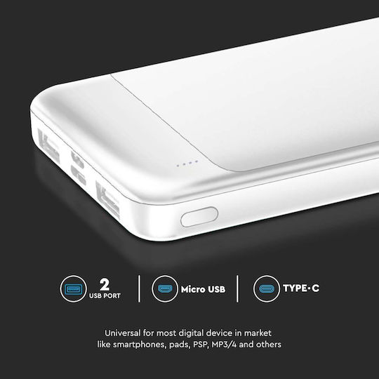 V-TAC 7834 Power Bank 10000mAh with USB-A Port and USB-C Port White view 7