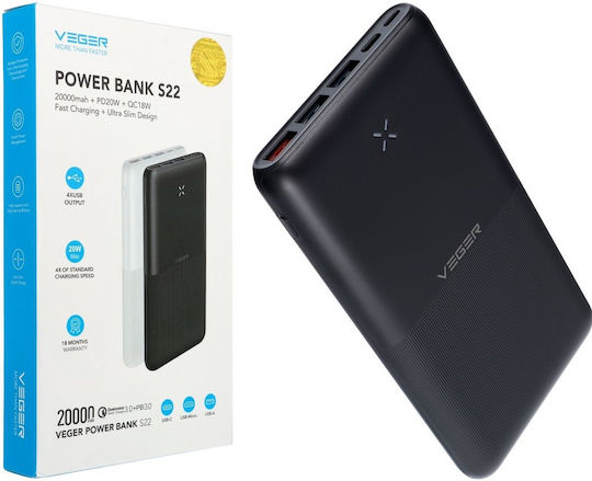 Veger S22 Power Bank 20000mAh 20W Power Delivery / Quick Charge 3.0 Black