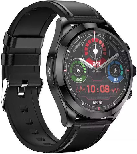 Nubi Et44 Smart Watch Bluetooth Calling Sports Modes Steps Heart Rate Monitoring Sleep Oxygen Level Notifications Black Leather view 3