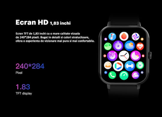 Vichema Tech Smartwatch Fitness Bracelet Full Touch Display 1.83ʺ Hd 3d Sound Bluetooth Call Voice Assistant Ip67 Games App Notifications Sports Health Monitoring 100+ Modes view 9