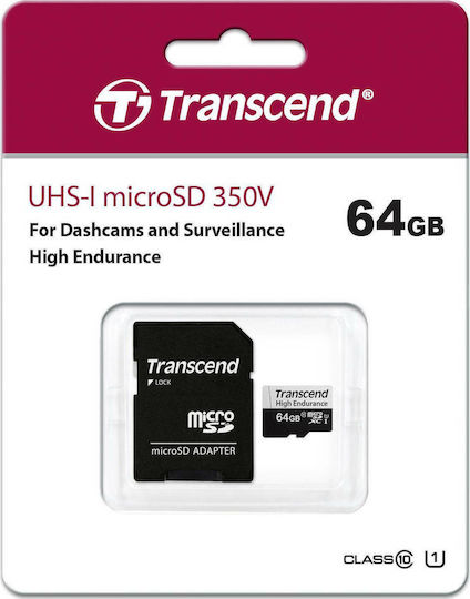 Transcend Transcend 350V microSDXC 64GB U1 UHS-I 100MB/s Memory Card with Adapter view 2