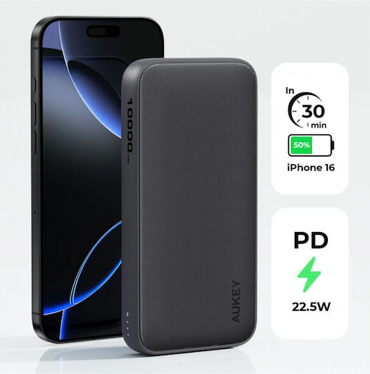 Aukey PB-Y46P USB-C cable Power Bank 10000mAh 20W with USB-A Port and USB-C Port Power Delivery Black view 5