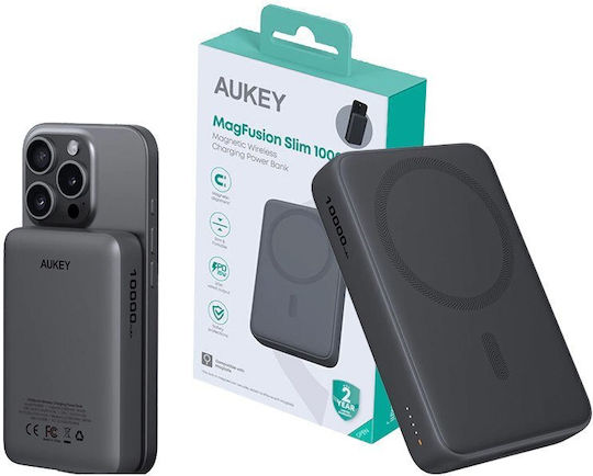 Aukey PB-MS04 MagSafe Power Bank 10000mAh 20W with USB-C Port Power Delivery Gray view 1