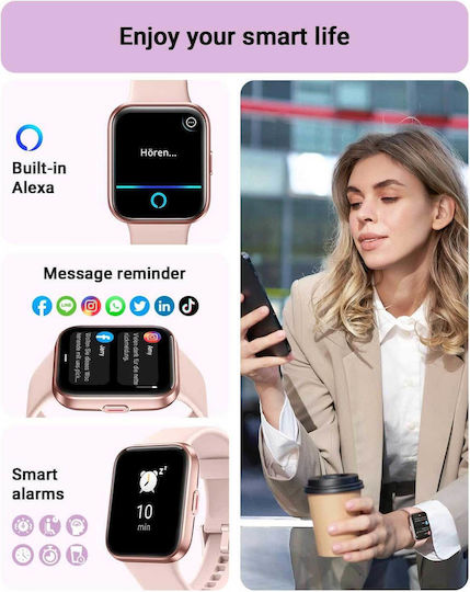Tensky ID208 Plus Smartwatch with Heart Rate Monitor (Pink) view 3
