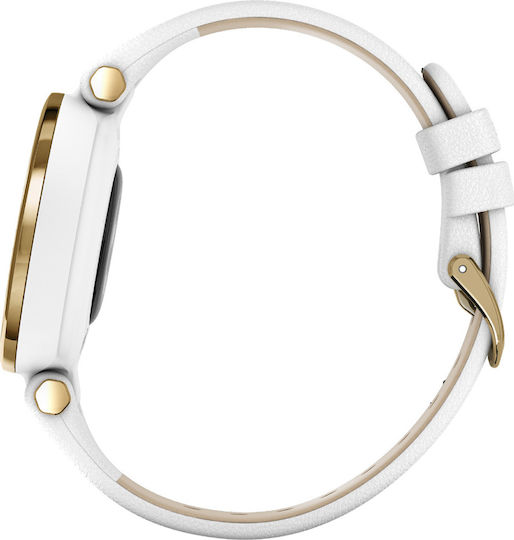 Garmin Lily Classic Stainless Steel Waterproof Smartwatch with Heart Rate Monitor (Light Gold Bezel with White Case and Italian Leather Band) view 5
